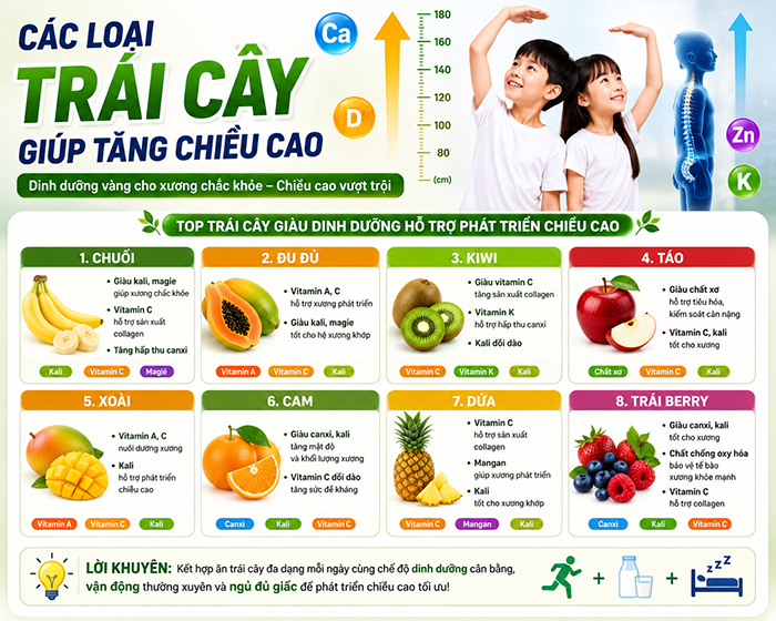 Các loại trái cây giúp tăng chiều cao