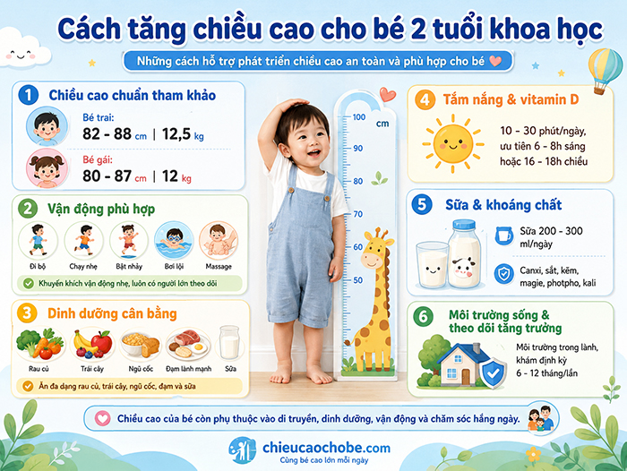 Cách tăng chiều cao cho bé 2 tuổi
